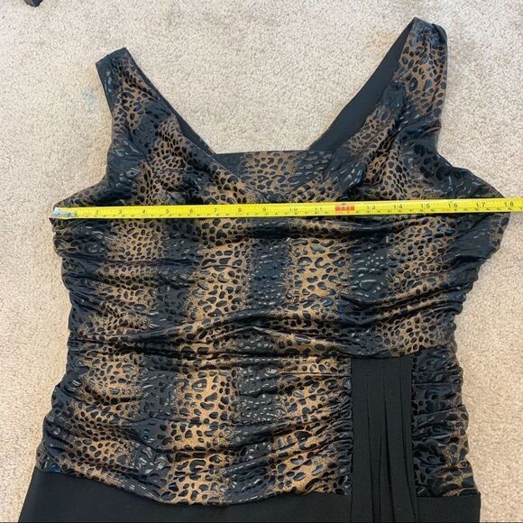 FRANK Lyman Design Black Leopard Animal Print Dress Sz 12 Black Brown Sleeveless - Picture 10 of 13
